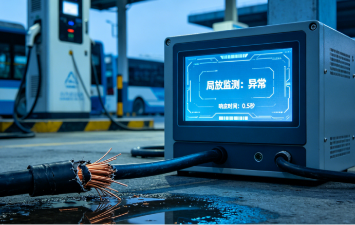 公交场站充电桩电缆漏电，局放在线监测系统秒级响应